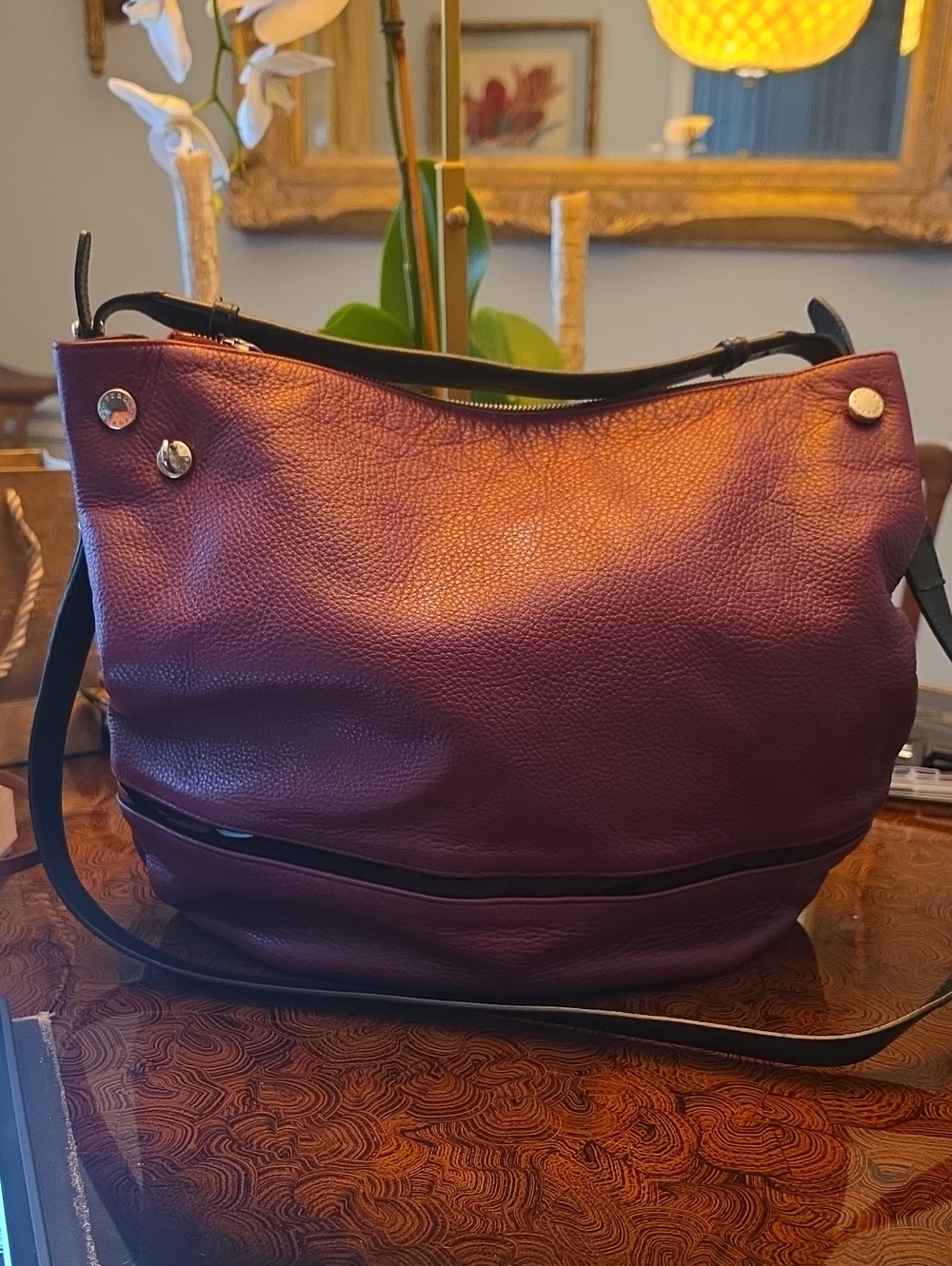 Furla Pebbled Leather Shoulder Bag in Deep Burgundy Plum EUC